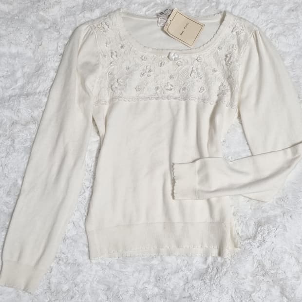 일본 빈티지 일브 아이보리 레이스 니트