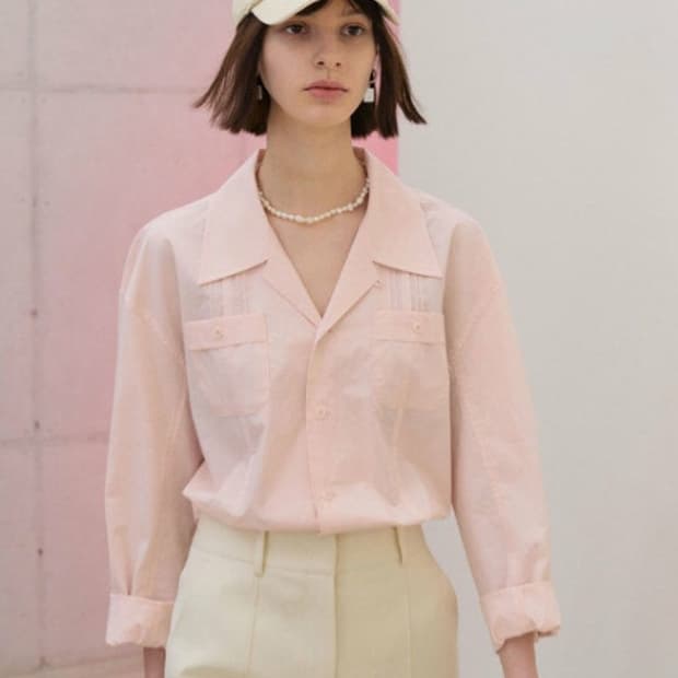 그로브 그로브스토어 유니 절개 카라 피치핑크 셔츠 블라우스 F