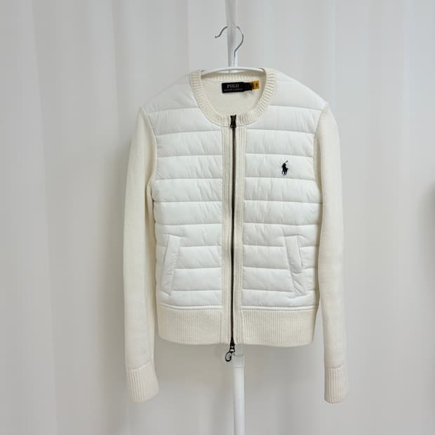폴로 랄프로렌 니트 패딩 집업 가디건 아이보리