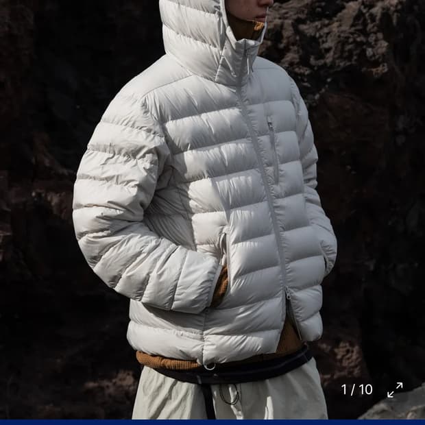 L사이즈 무신사스탠다드 시티레저 후드 라이트 다운 자켓 스톤화이트