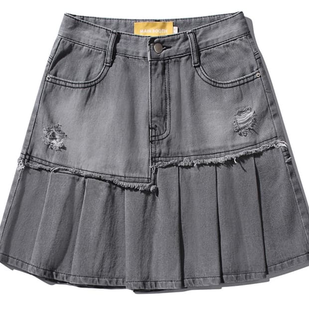 메인부스 Damage Denim Skirt(GRAY)