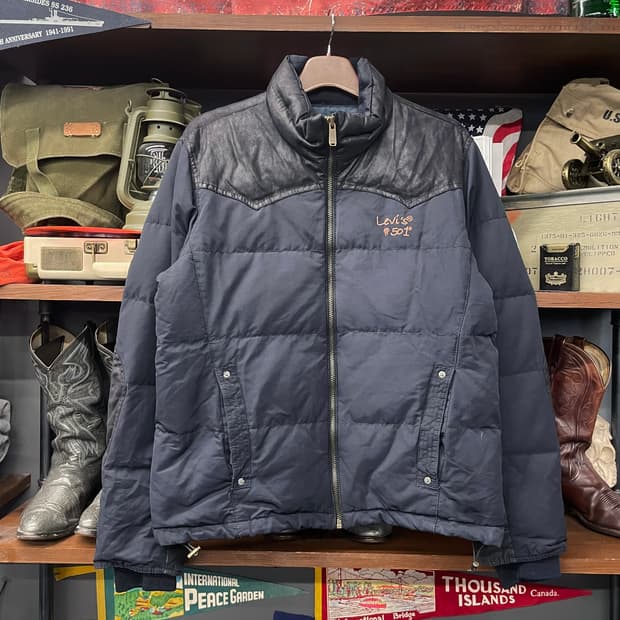 리바이스 501 덕 다운 레더 패치 푸퍼 패딩 자켓 N61