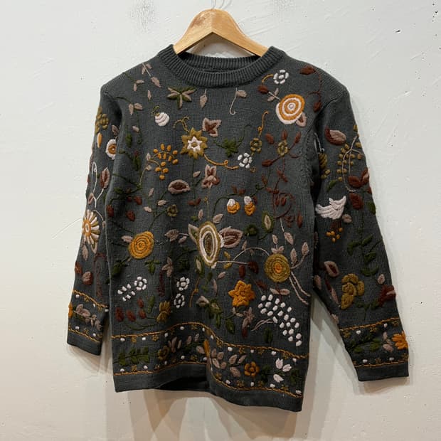 일본빈티지 아플리케 자수 퓨어울 니트 우먼즈 