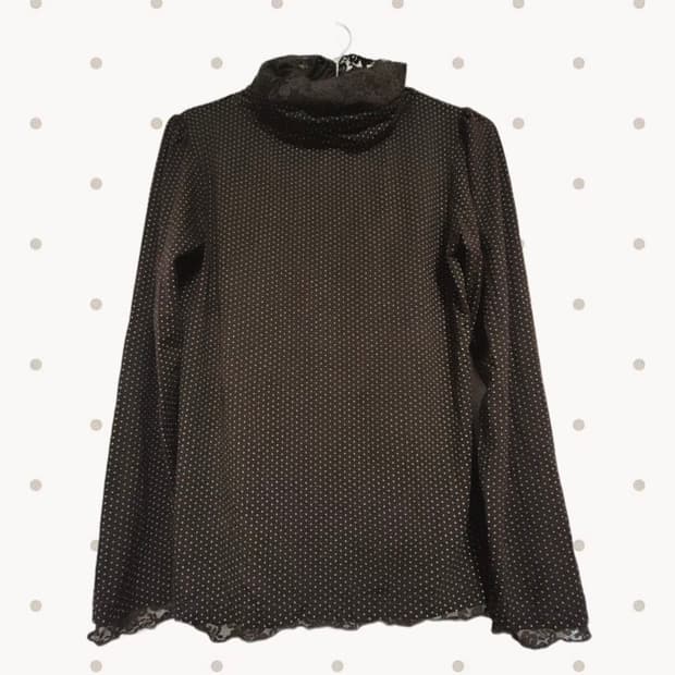빈티지 모리걸 브라운 도트 레이스 레이어드 목폴라 티 마루 후유