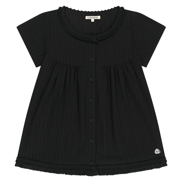 코이세이오 프린지 셔링 블라우스 블랙 2