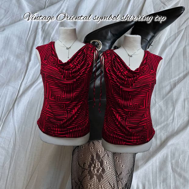 Vintage Oriental symbol shirring top