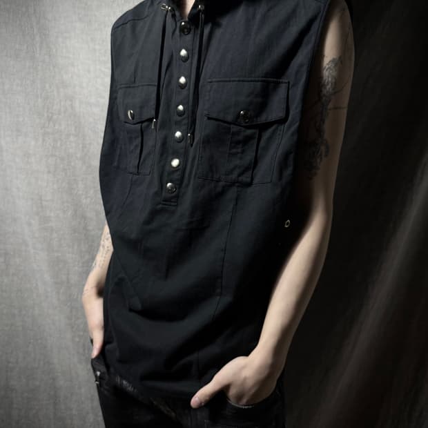 Balmain 17ss Henley Hoodie Sleeveless