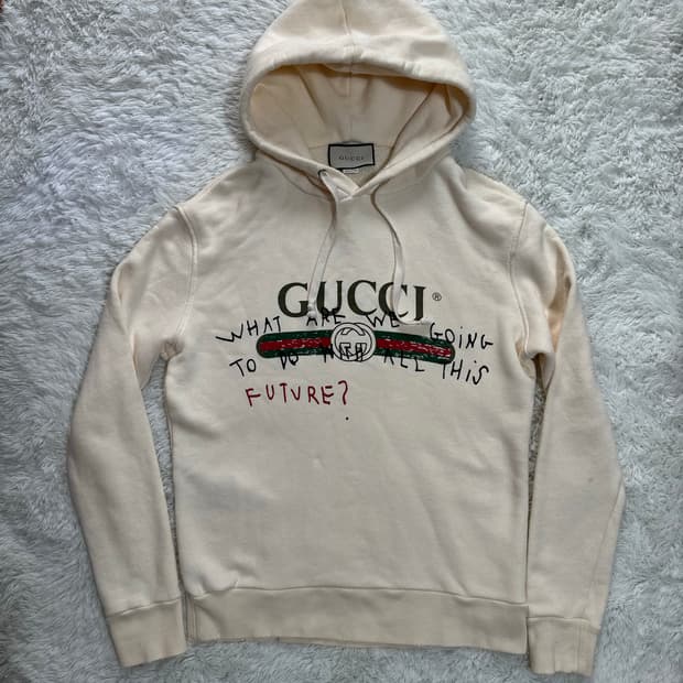 구찌 프린팅 아이보리 후드티 us S kr L