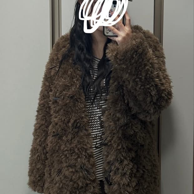 뉴뉴 뽀글이 퍼자켓 브라운 떡볶이코트