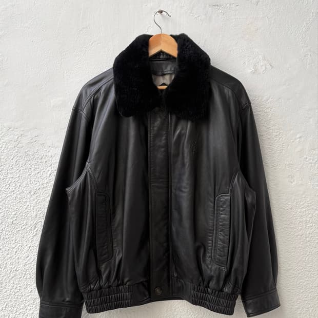입생로랑 90s 레더 블루종 자켓