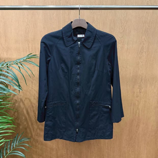 막스앤코 카라넥 롱 자켓 래글런 투웨이 지퍼 디테일 레귤러핏 블랙