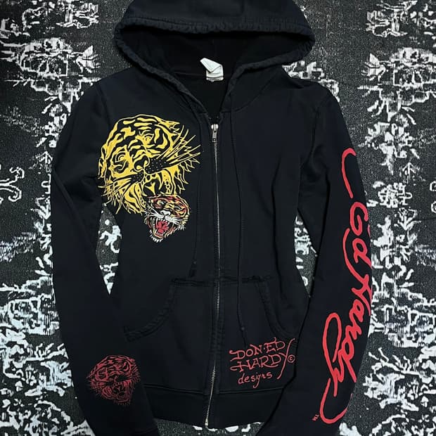 00's Ed Hardy y2k Tattoo Hooded Zip-Up S