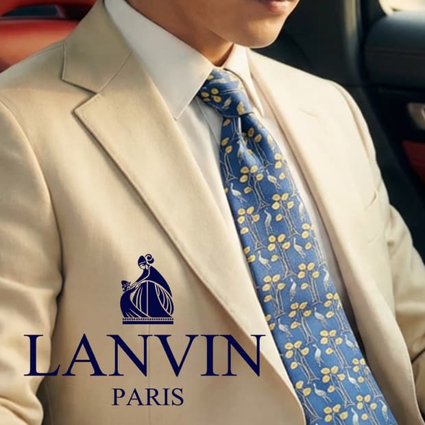 랑방 블루 버드 플라워 패턴 넥타이 9.5cm A+~A등급 K2413