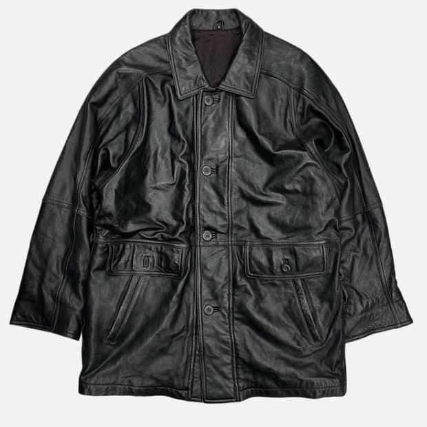 sheep skin black leather coat