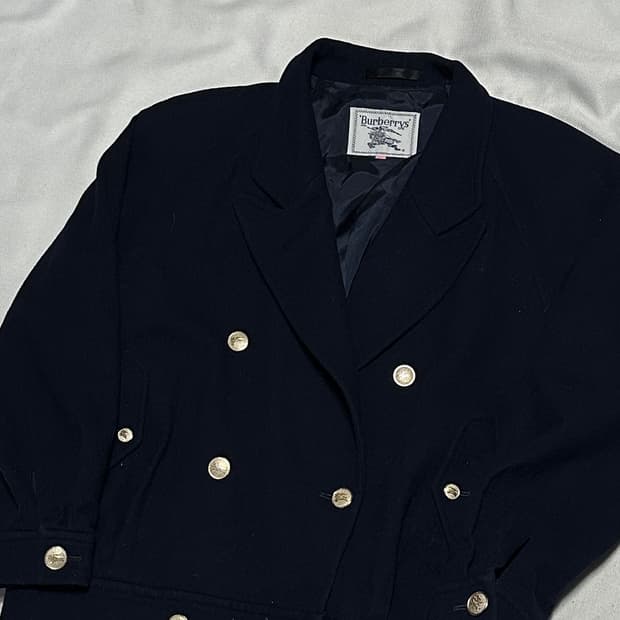 버버리 네이비 블루 울 더블 금장 버튼 자켓