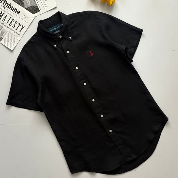 Polo 폴로랄프로렌 블랙 린넨 반팔 셔츠
