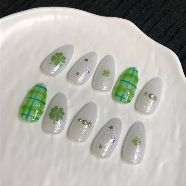 [made] 럭키 클로버 션샤인 수제네일팁