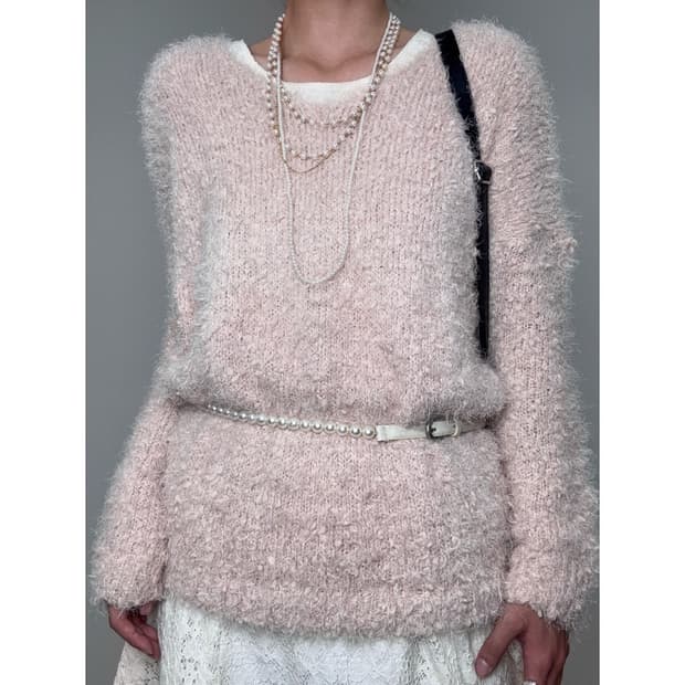 빈티지 핑크 퍼 니트
