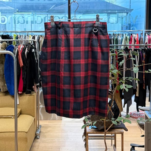 크리스찬 디올 스포츠 레드 체크 미디스커트 