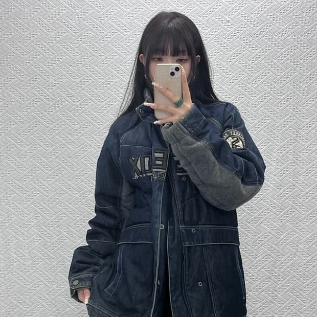 MLB 올드스쿨 레트로 스트릿 힙합 데님 패딩 자켓 95 C09664