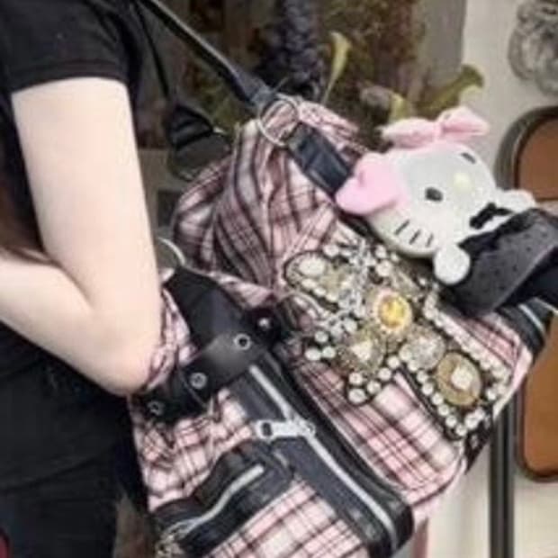 Y2k 갸루 펑크 핑크 체크 백 가방