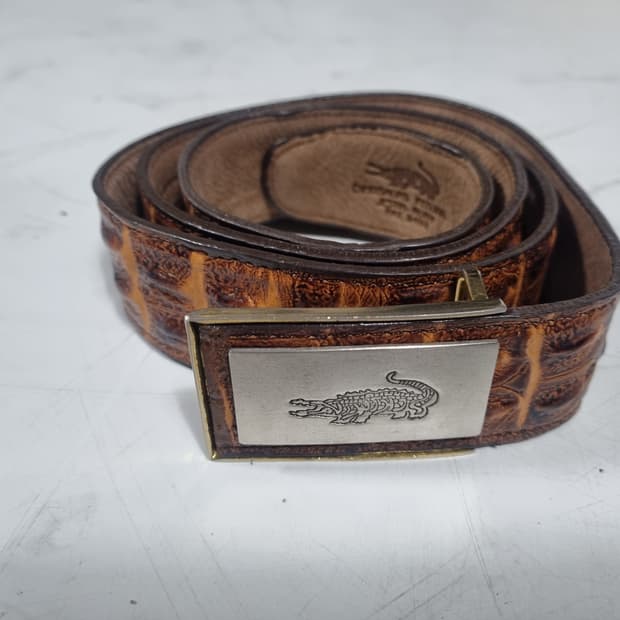 80's 빈티지 크로커다일st 가죽 벨트 브라운