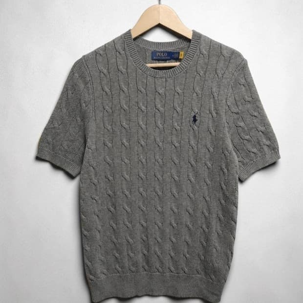 95~100 POLO 폴로 랄프로렌 케이블 니트 반팔 그레이