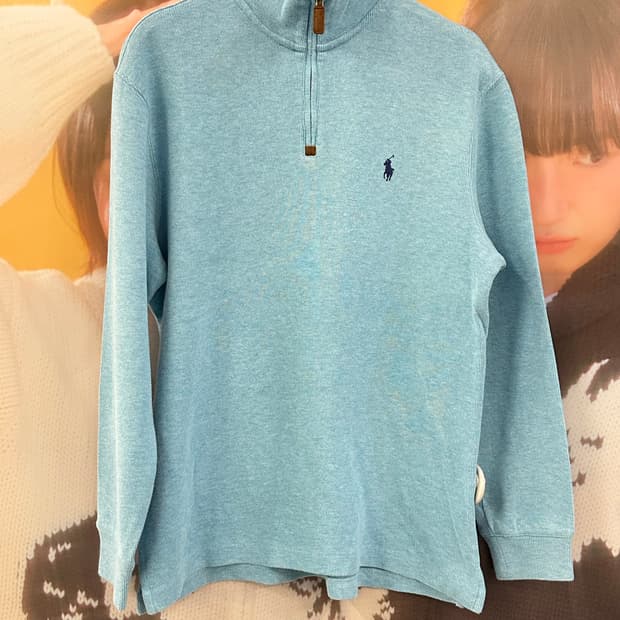 POLO 폴로 스카이블루 반집업니트