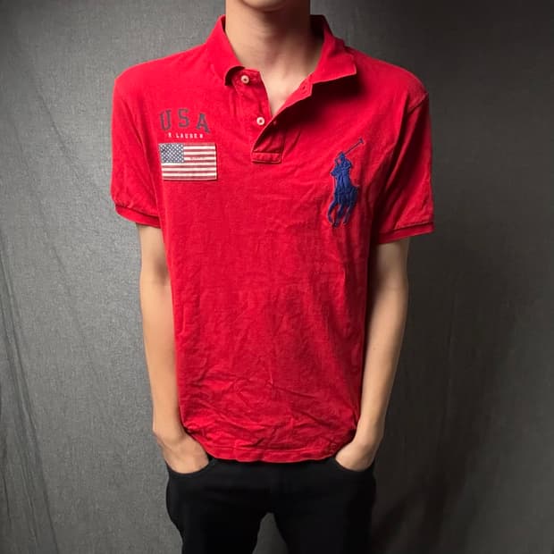 폴로 빅포니 레드 성조기 반팔