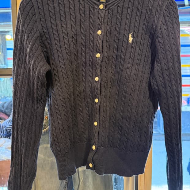 폴로 랄프로렌 화이트포니 네이비 꽈배기 가디건