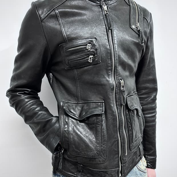 이탈리안 멀티 지퍼 레더 자켓