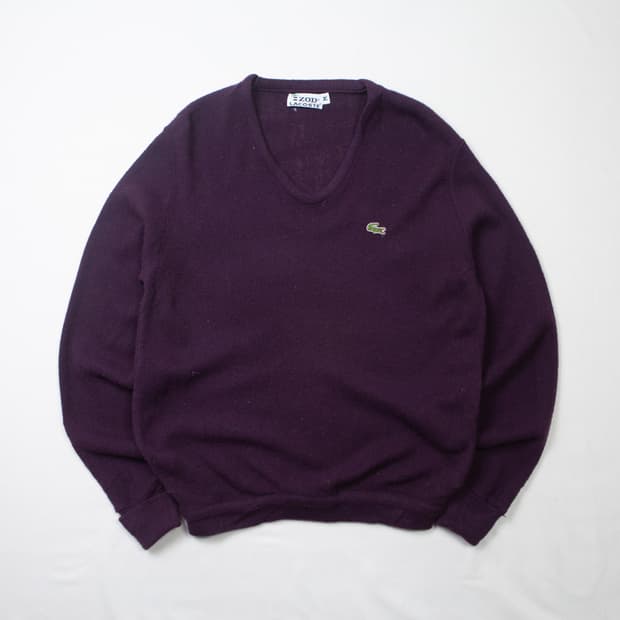 60s IZOD Lacoste 올른 아크릴 V 넥 스웨터 딥 퍼플