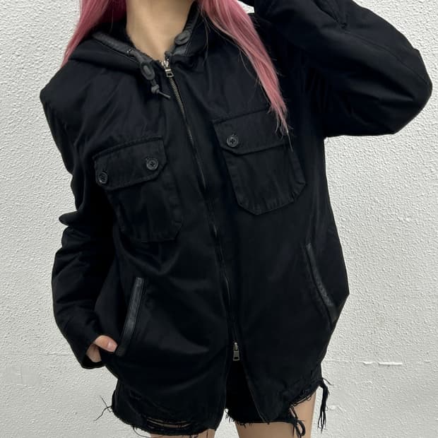 아르마니 익스체인지 포켓 블랙 후드 자켓 L