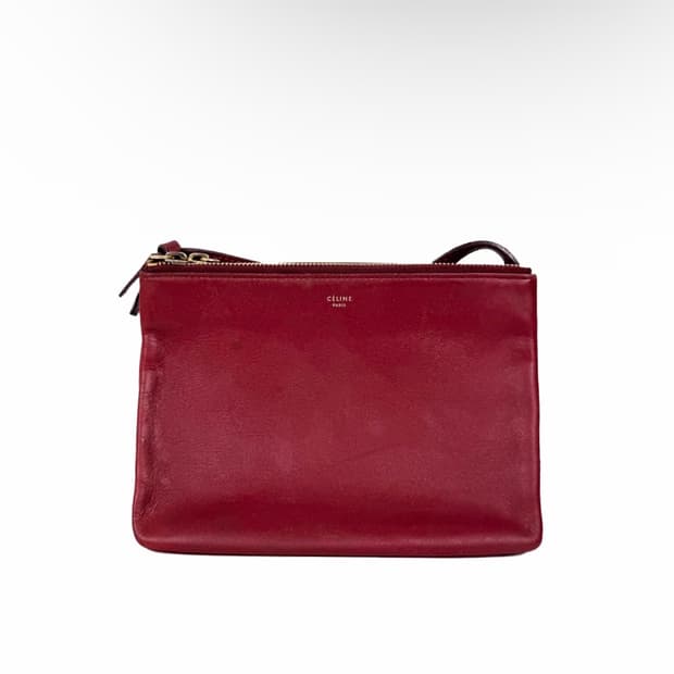 [M] 셀린느 여성 램스킨 폴디드 트리오 숄더 크로스백 미디움 버건디