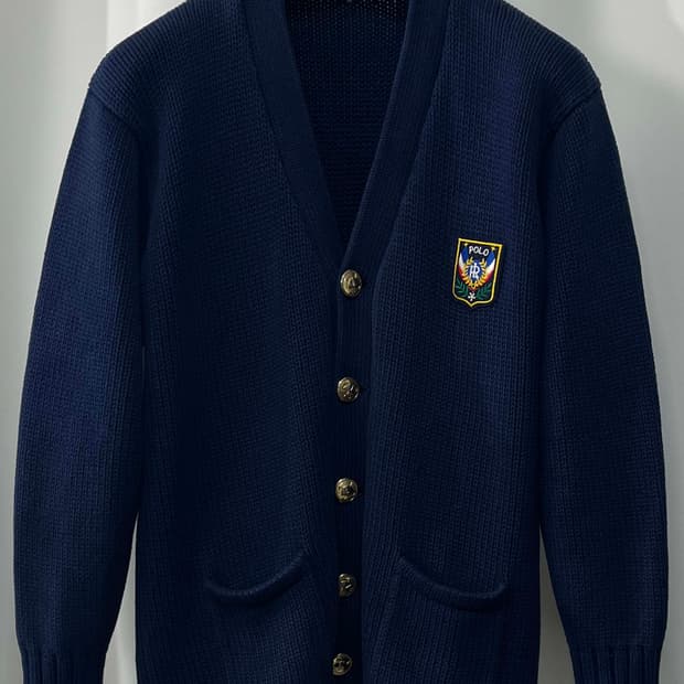 80's 폴로 랄프로렌 인디고 네이비 유니크레스트 금장 가디건 자켓