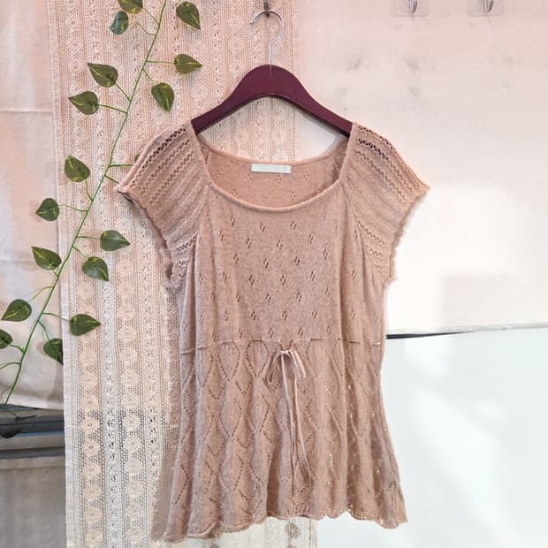 핑크 반팔 니트 탑