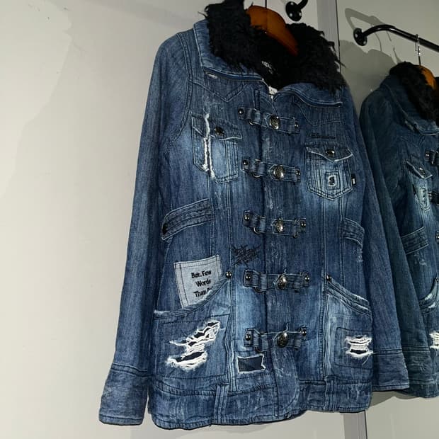 빈티지 스냅 데님 무스탕