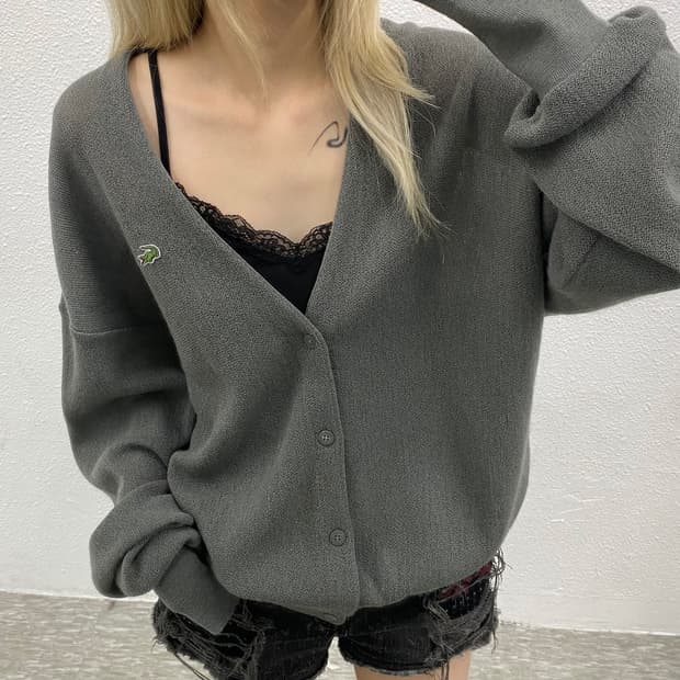 라코스테 미니로고 그레이 가디건 110