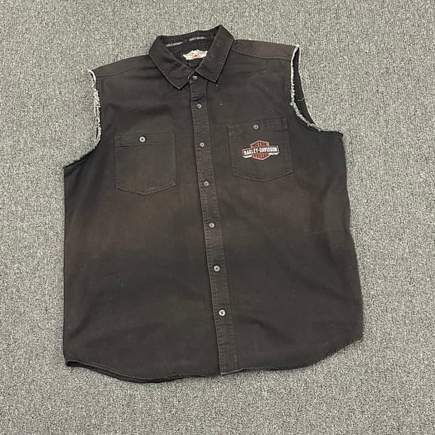 2XL)할리데이비슨 빈티지 프린팅 블랙 커스텀 조끼베스트