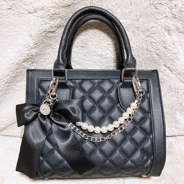 블랙 퀼팅 리본 진주 체인 핸드백 지뢰계 양산형 일본 일브 스나계 가방