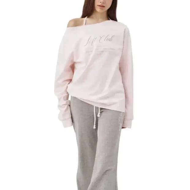 새) 클리시어 소프트클럽 원숄더 맨투맨 핑크 스웻셔츠