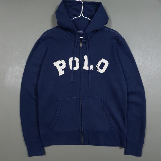 M) 폴로 랄프로렌 신형 빅로고 워시드 스웻 코튼 후드집업 자켓 네이비