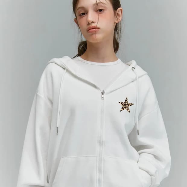 LEOPARD STAR 후드집업 [화이트] 후드 집업 후드티 후디 겨울옷