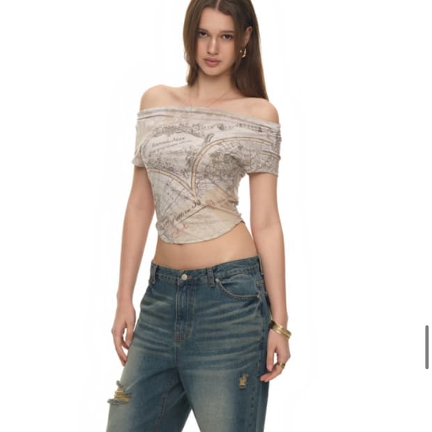 투머치택스 원숄더/오프숄더 반팔, 빈티지맵