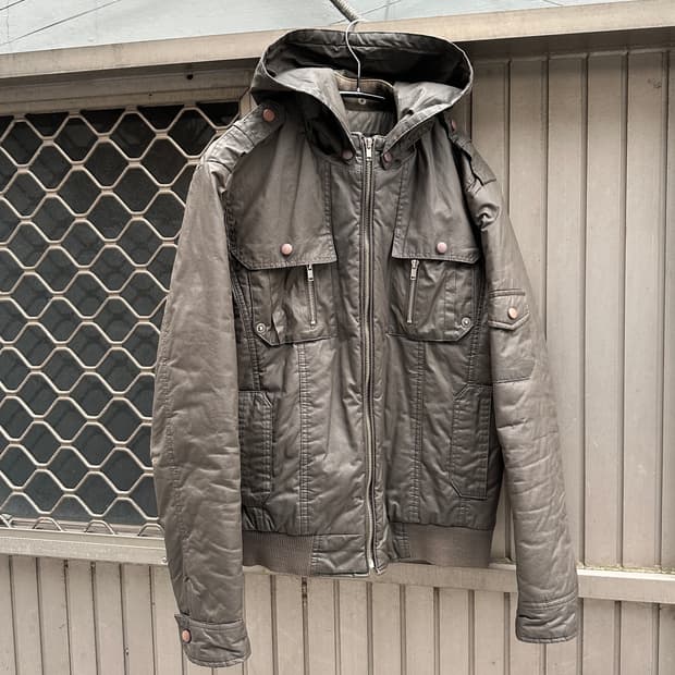 Grunge khaki brown multi pocket bomber