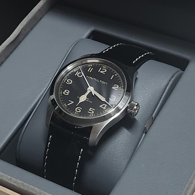 해밀턴 머피 38mm 카키필드 오토매틱 블랙 레더 스트랩