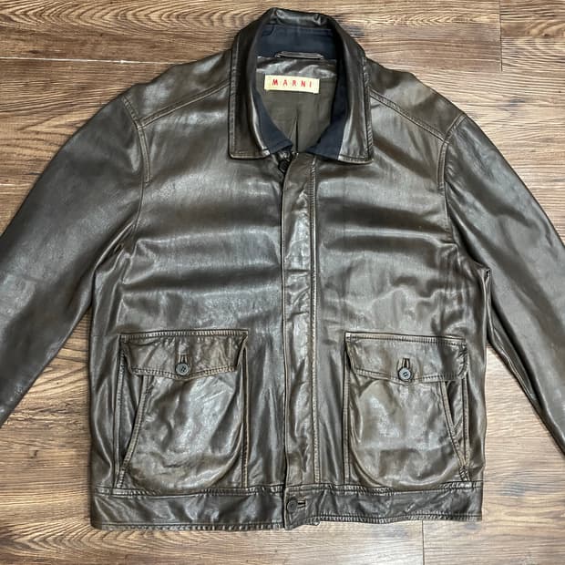 마르니 A-2 양가죽 플라이트 자켓 브라운 50