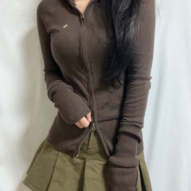 갈색 니트집업