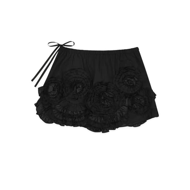 시눈 Rose Frill Mini Skirt (Black)