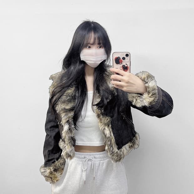 ASK 진스 블랙 데님 퍼 자켓